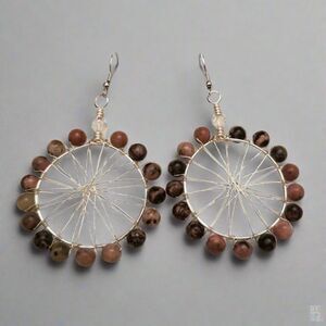 Handmade Jasper Bead Heart Earrings – 2" Drop Dangle Jewelry